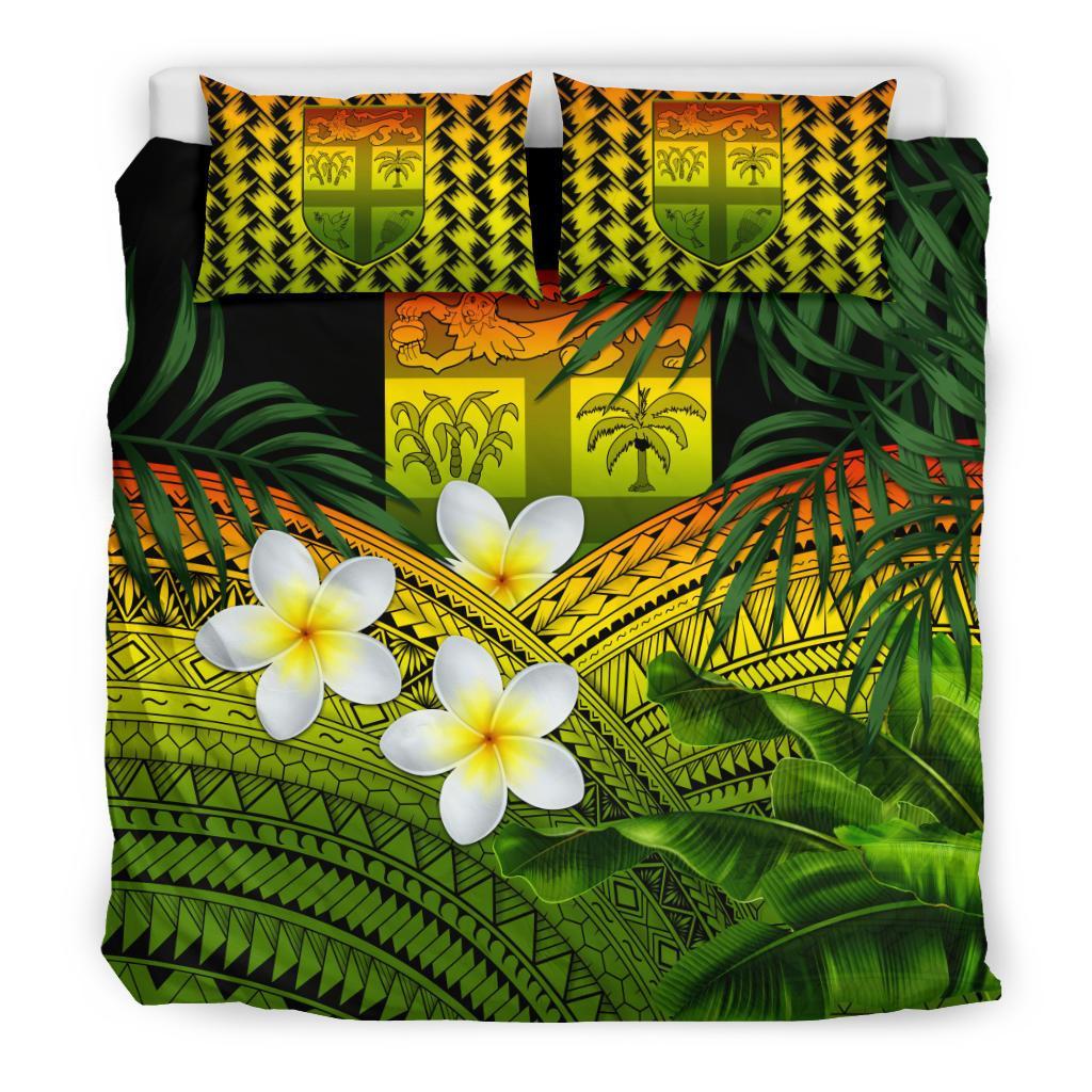 Fiji Bedding Set, Polynesian Plumeria Banana Leaves Reggae - Vibe Hoodie Shop