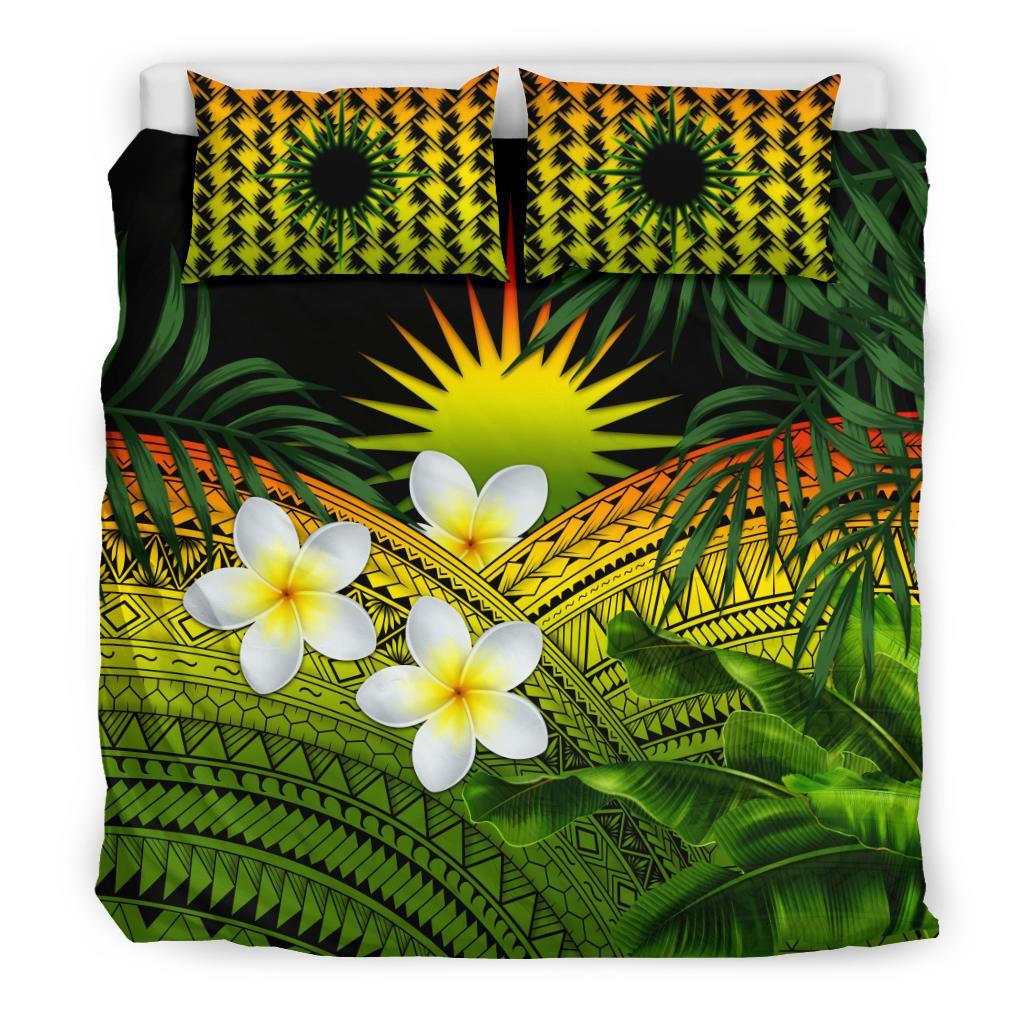 Marshall Islands Bedding Set, Polynesian Plumeria Banana Leaves Reggae - Vibe Hoodie Shop