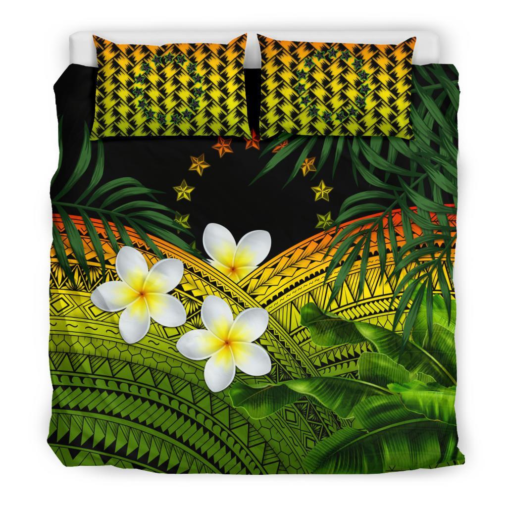 Cook Islands Bedding Set, Polynesian Plumeria Banana Leaves Reggae - Vibe Hoodie Shop