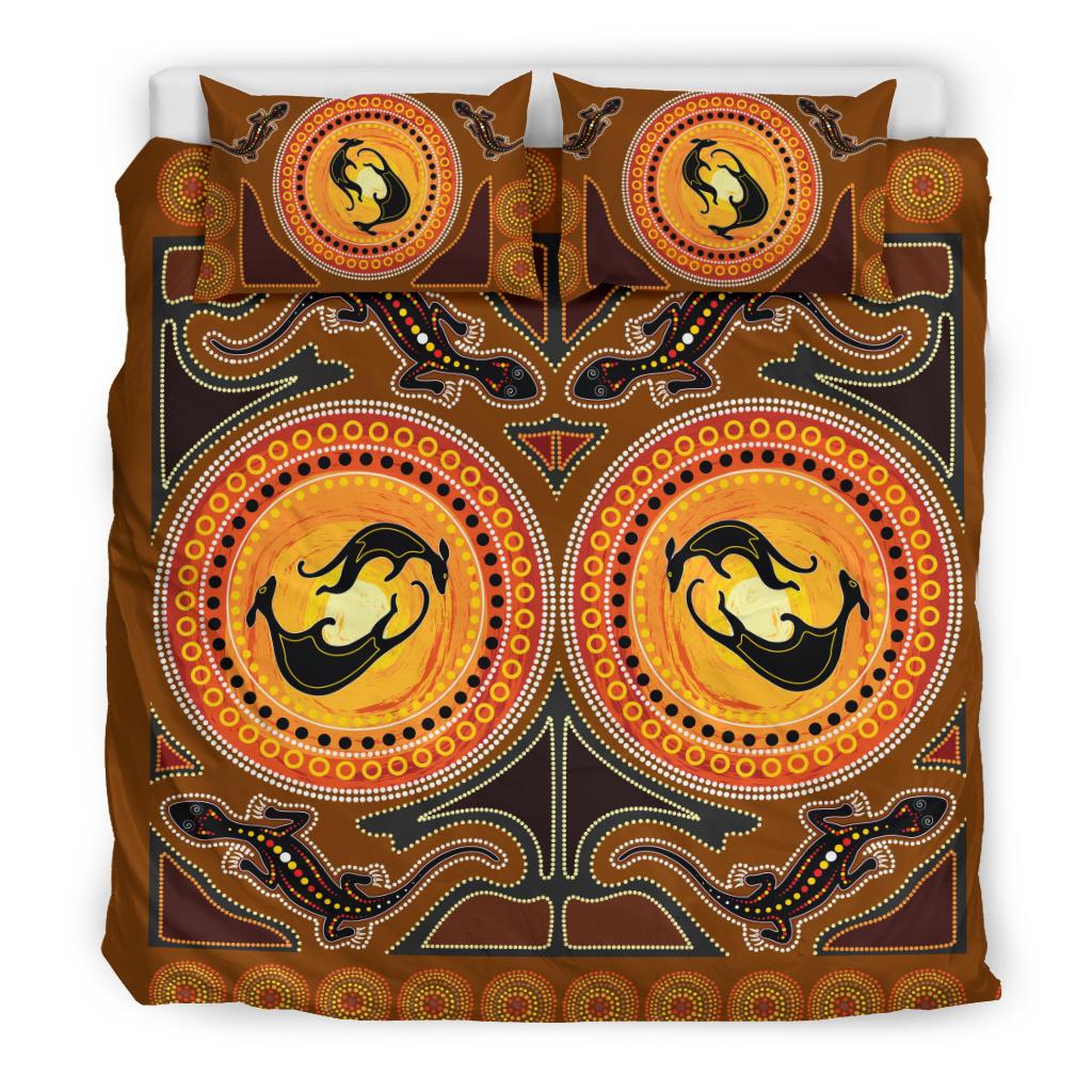 Aboriginal Bedding Set Kangaroo and Lizard with Dots Pattern - Vibe Hoodie Shop