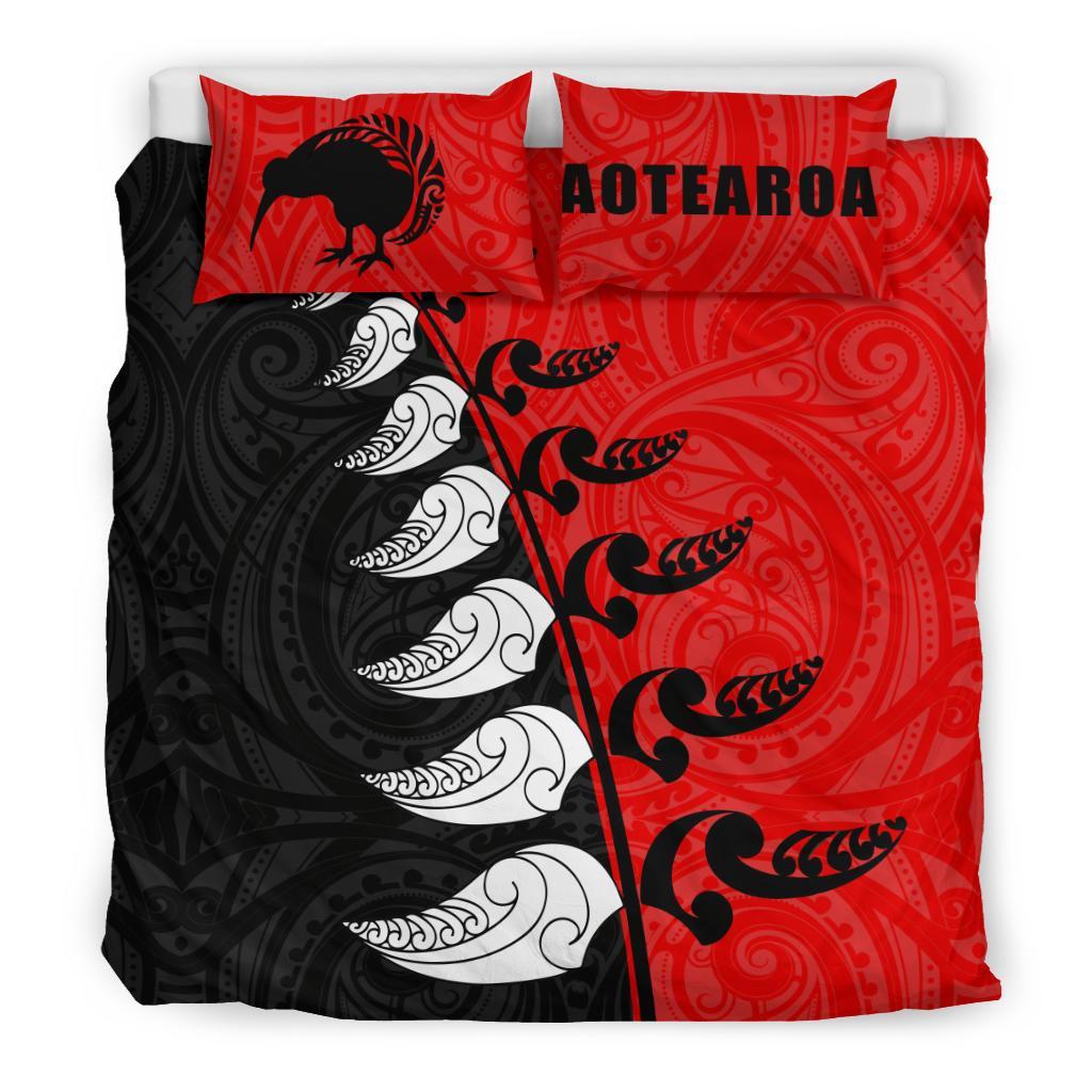 New Zealand Aotearoa Koru Fern Kiwi Bedding Set Red - Vibe Hoodie Shop
