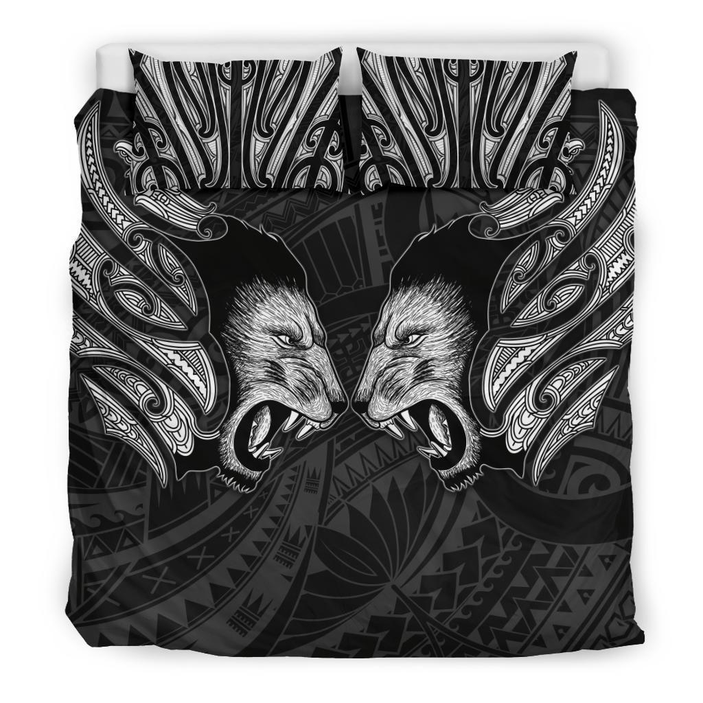 Double Lion Maori Tattoo Bedding Set New Zealand - White - Vibe Hoodie Shop