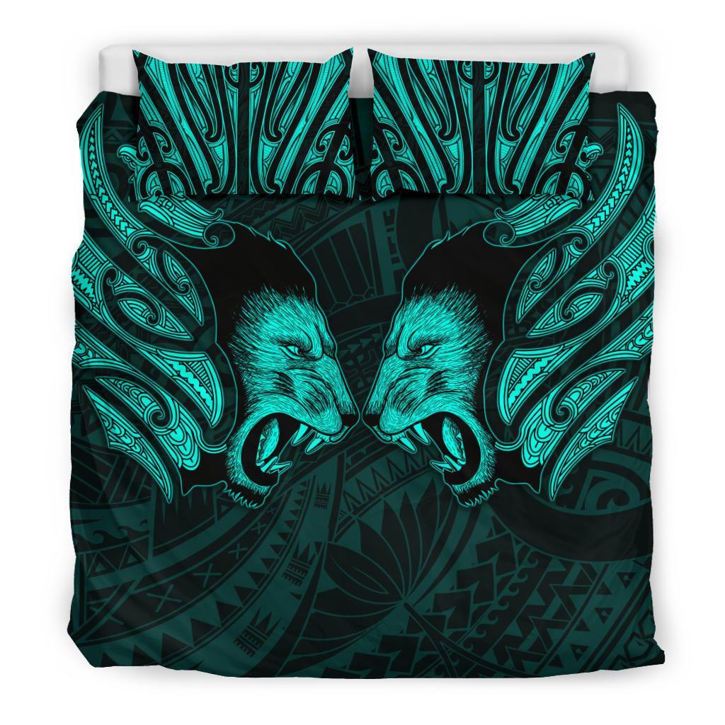 Double Lion Maori Tattoo Bedding Set New Zealand - Turquoise - Vibe Hoodie Shop