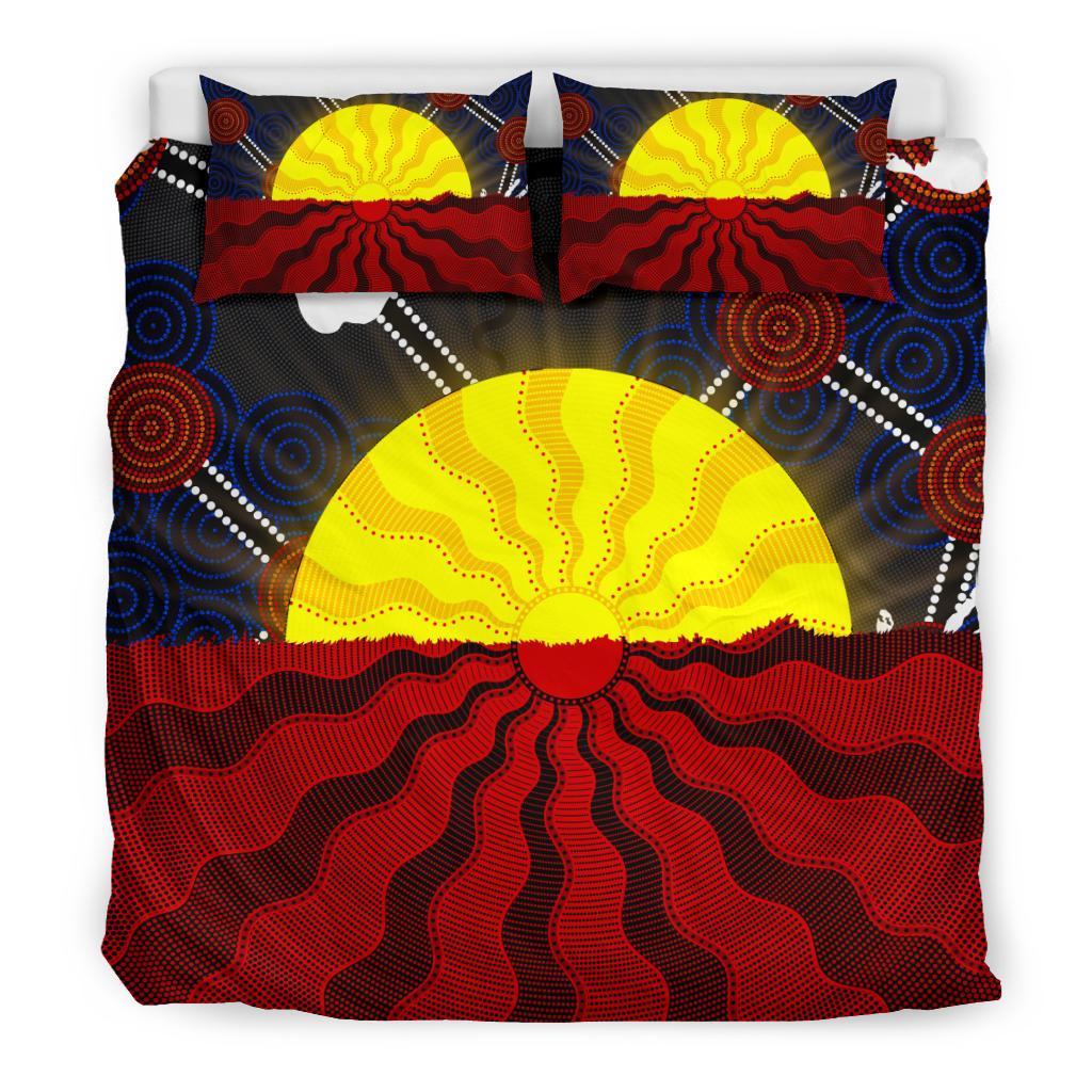 Aboriginal Bedding Set, Aboriginal Lives Matter Flag Sun Dot Painting - Vibe Hoodie Shop