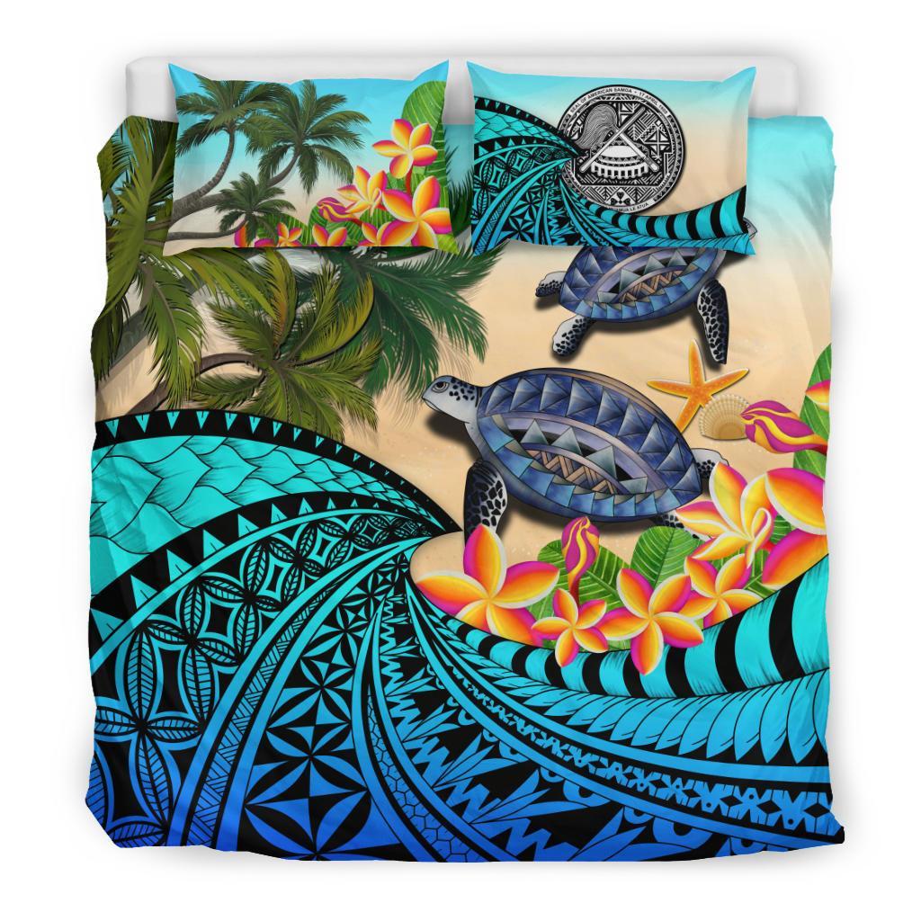 American Samoa Bedding Set - Polynesian Turtle Coconut Tree And Plumeria - Vibe Hoodie Shop