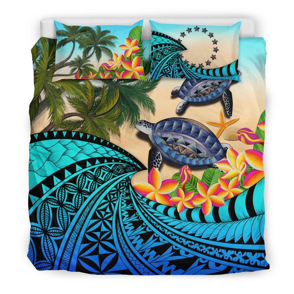 Cook Islands Bedding Set - Polynesian Turtle Coconut Tree And Plumeria - Vibe Hoodie Shop