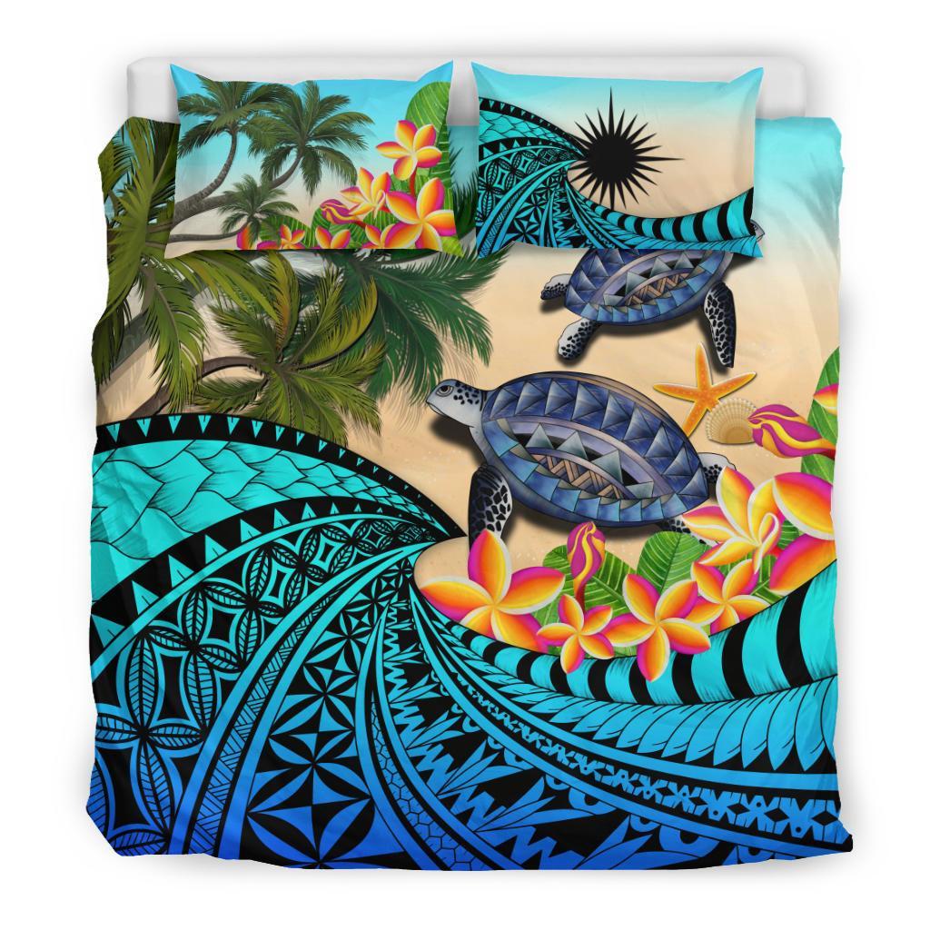 Marshall Islands Bedding Set - Polynesian Turtle Coconut Tree And Plumeria - Vibe Hoodie Shop