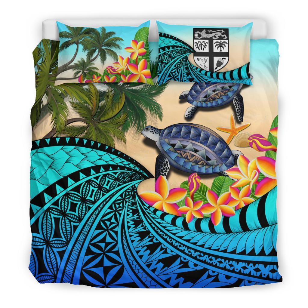 Fiji Bedding Set - Polynesian Turtle Coconut Tree And Plumeria - Vibe Hoodie Shop