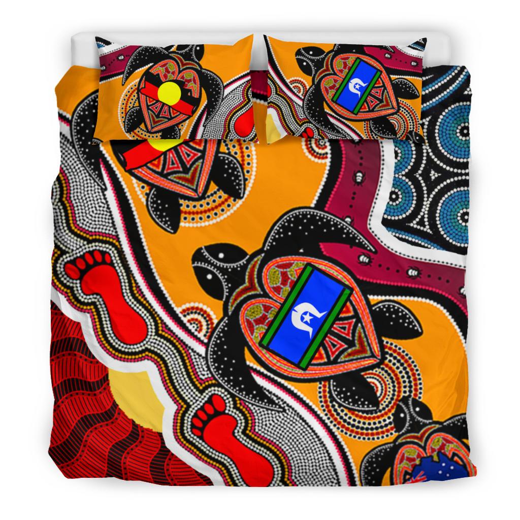 Aboriginal Bedding Set - Australia Dots Pattern With Turtle and NAIDOC 2022 Flags - Vibe Hoodie Shop