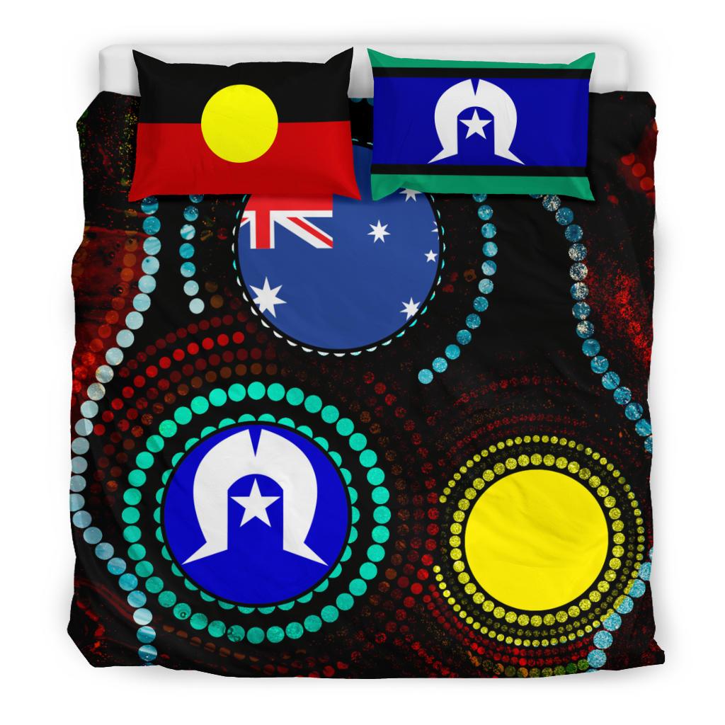 Bedding Set Aboriginal - Aboriginal Dot Painting and Flag - Vibe Hoodie Shop