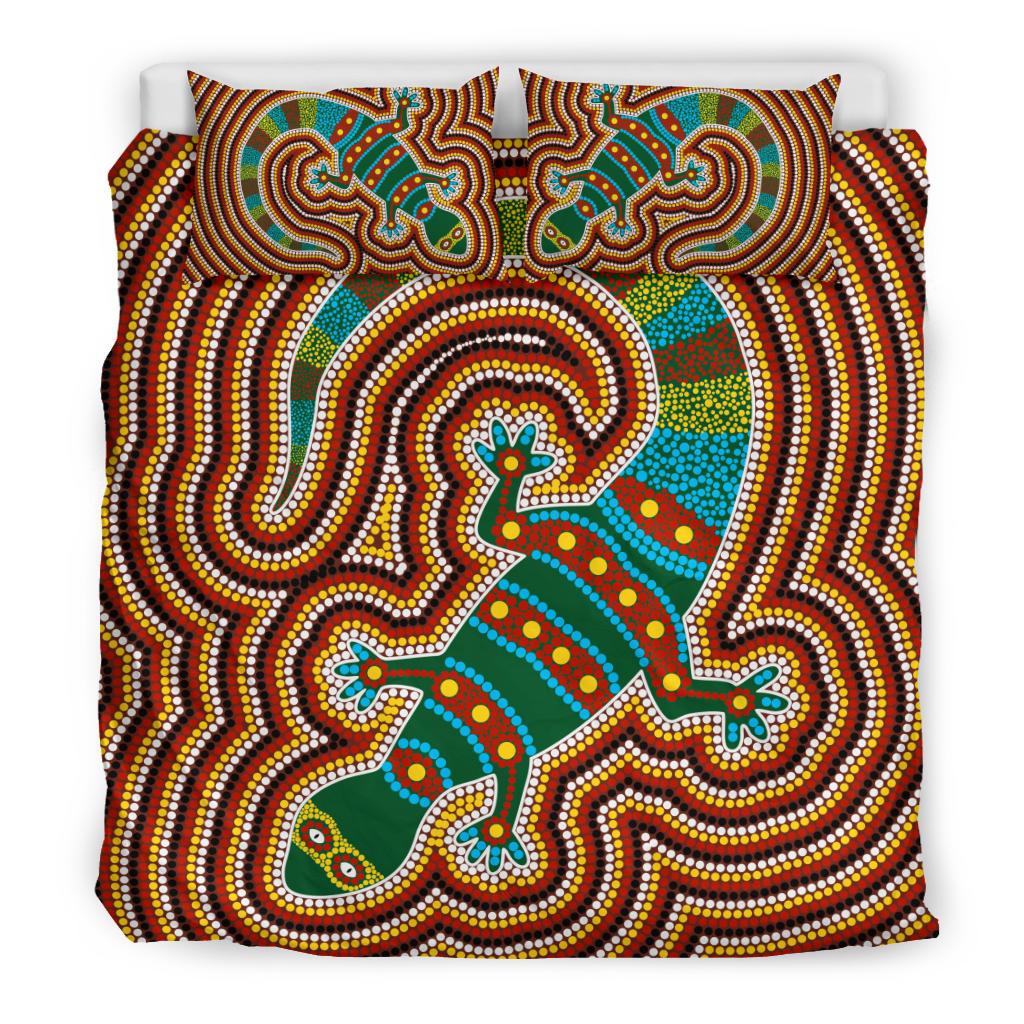 Aboriginal Bedding Set, Lizard Dot Painting Patterns - Vibe Hoodie Shop