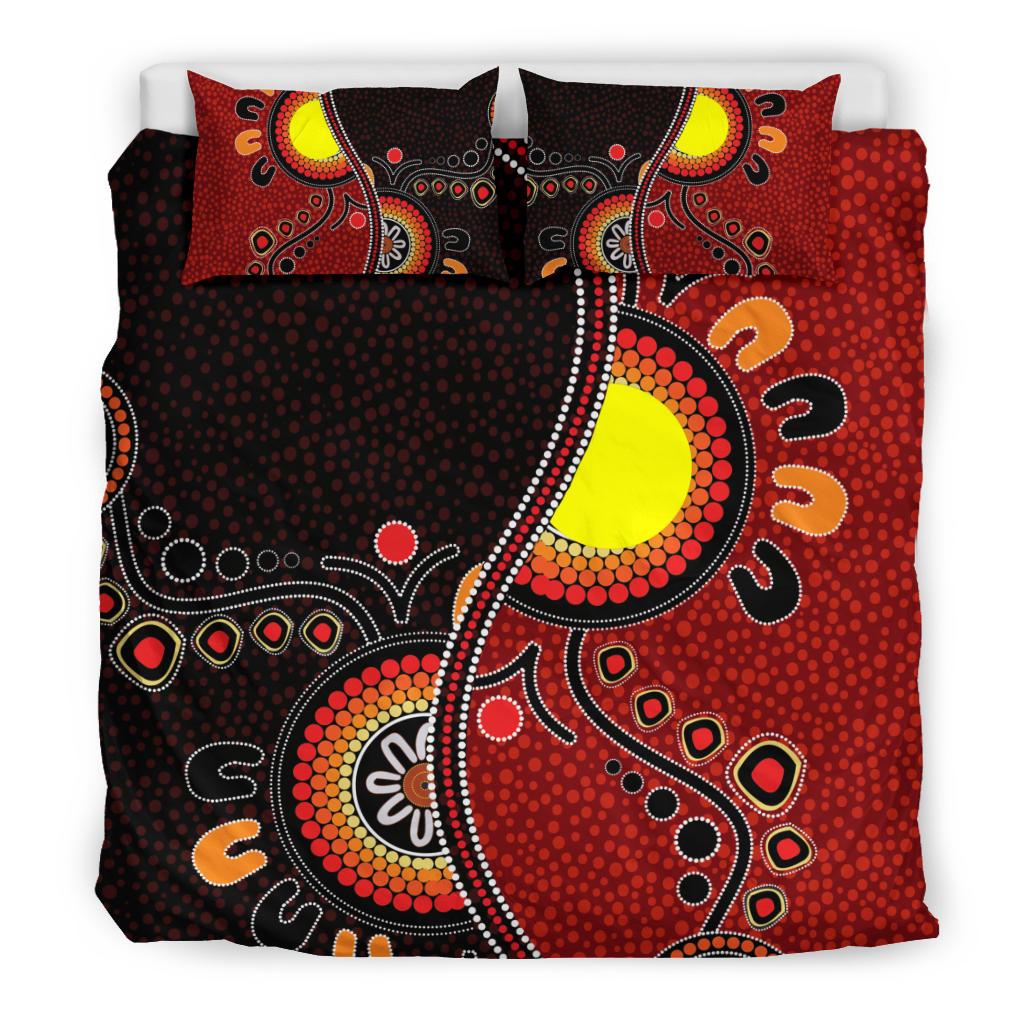 Aboriginal Bedding Set - Australia Flag Dot Painting Art - Vibe Hoodie Shop