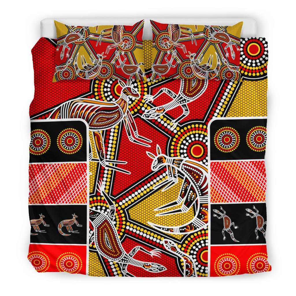 Aboriginal Bedding Set, Kangaroo Dot Painting Patterns - Vibe Hoodie Shop