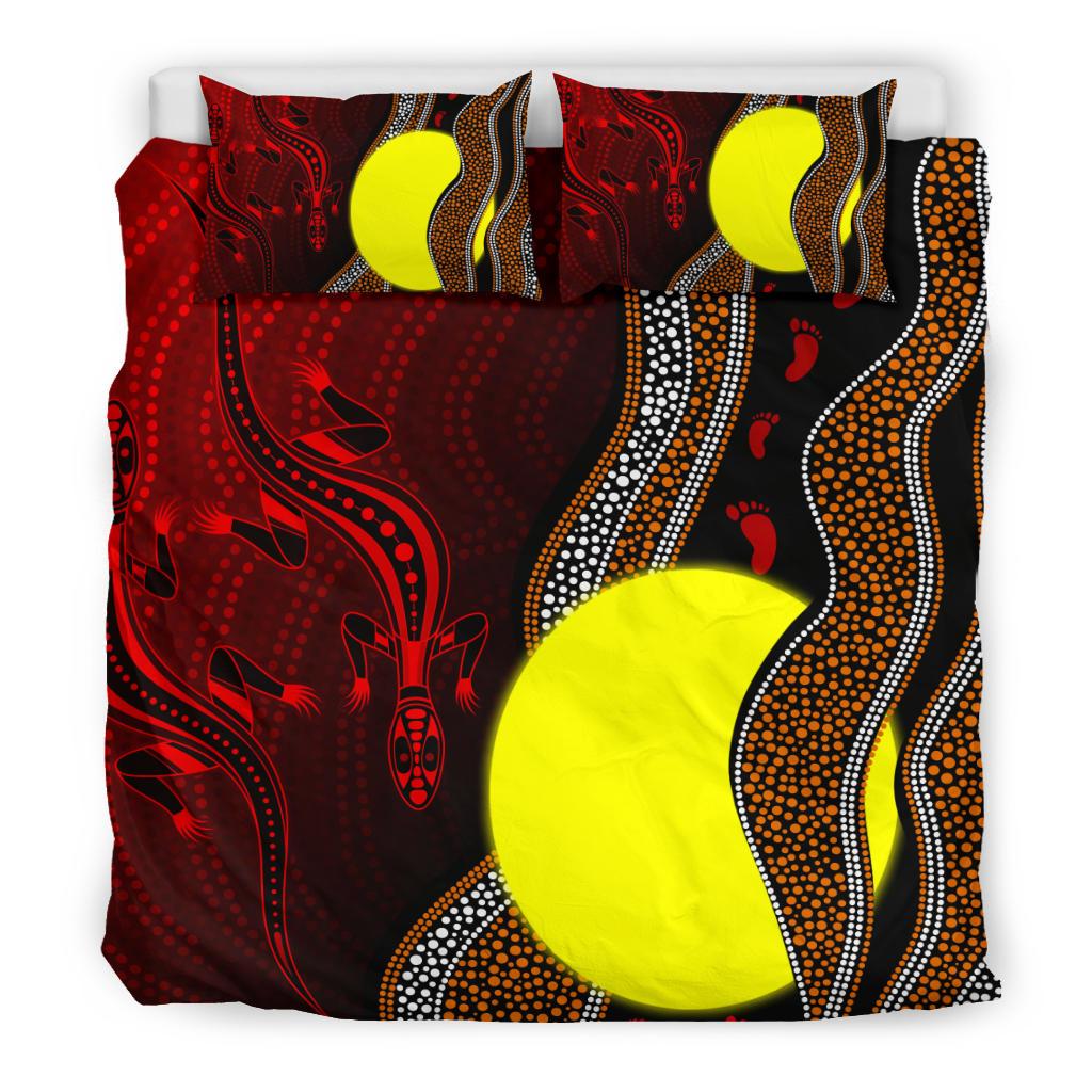 Aboriginal Bedding Set - Aboriginal Flag Lizard Dot Painting Style - Vibe Hoodie Shop