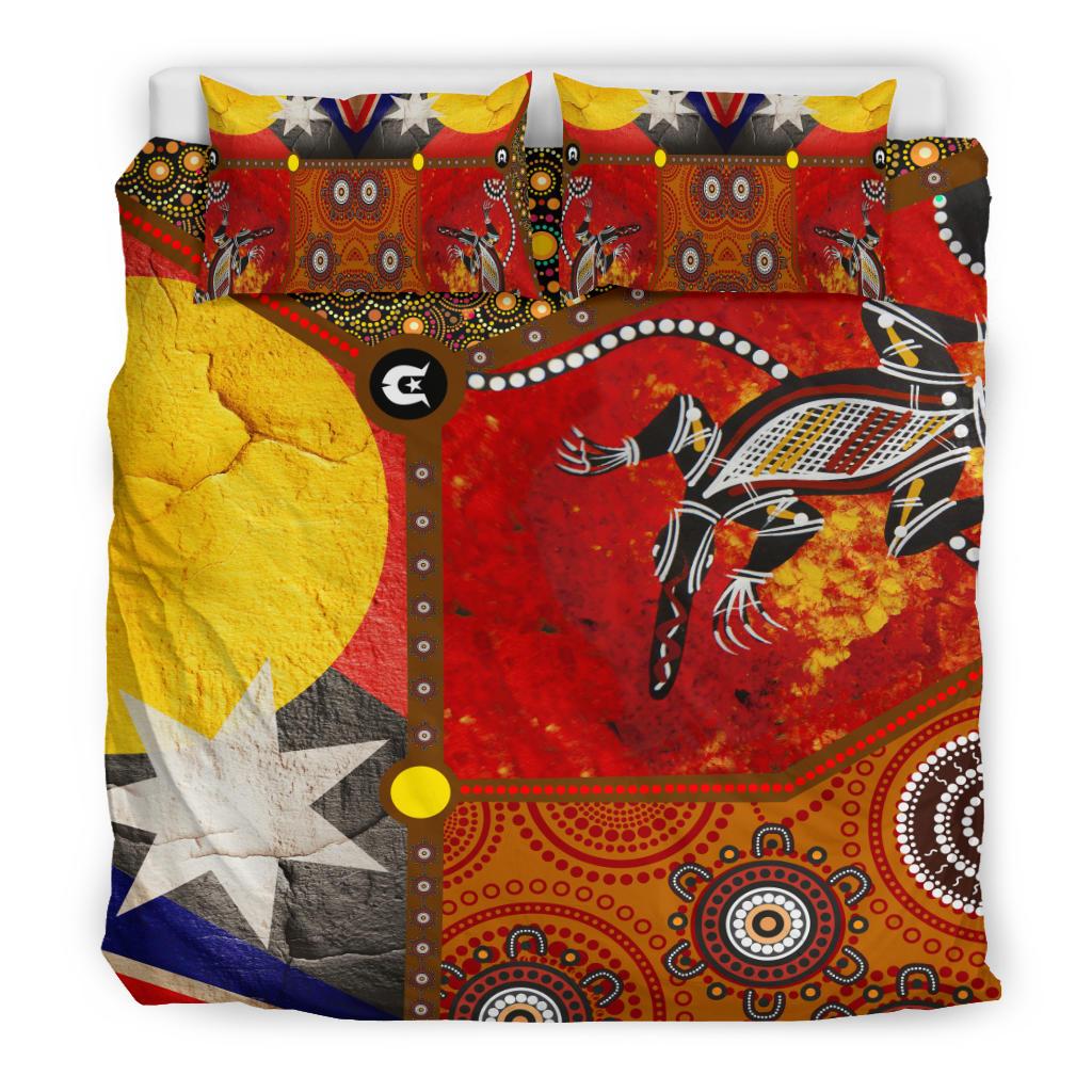 Bedding Set - Aboriginal Dot Painting and Flags, Crocodile - Vibe Hoodie Shop