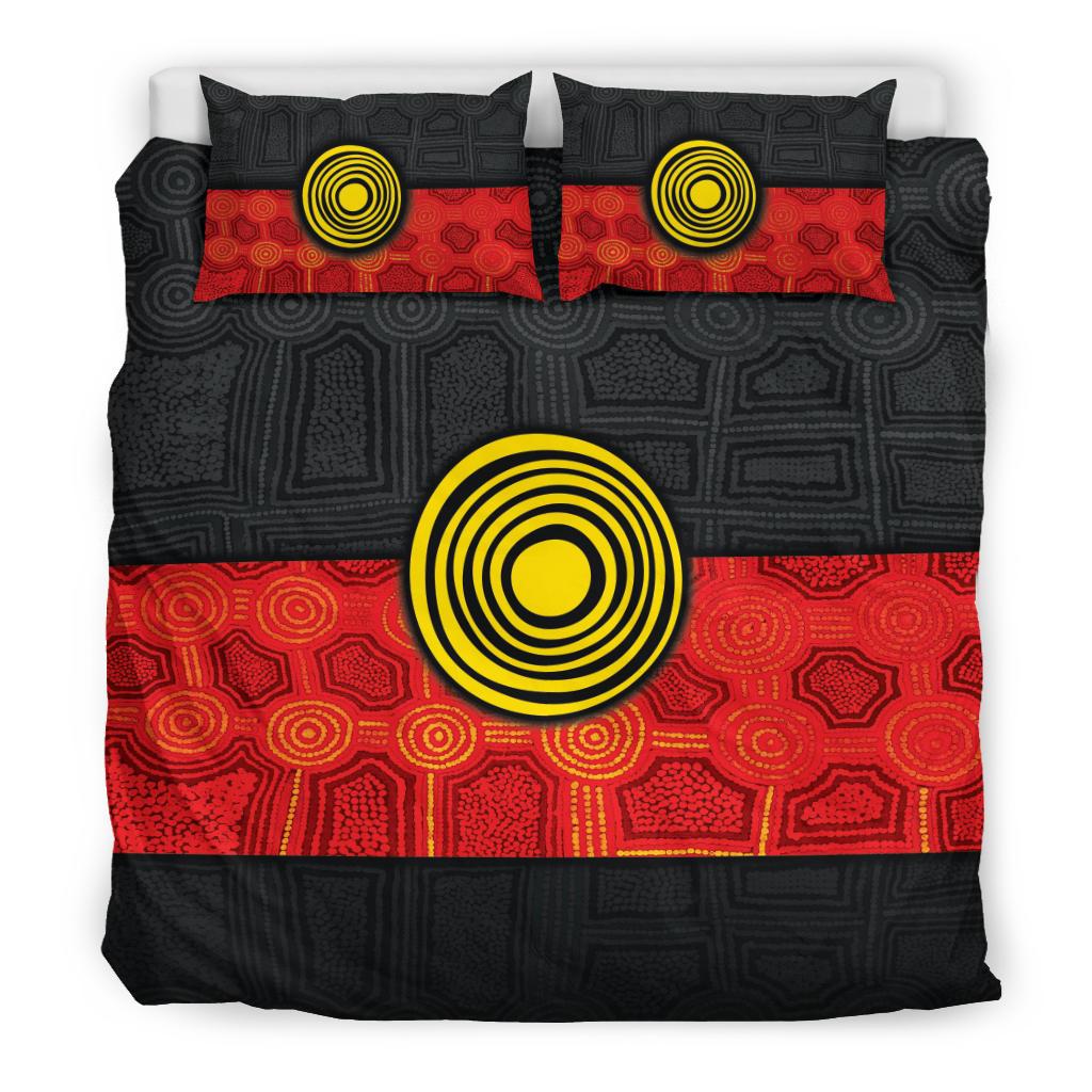 Aboriginal Bedding Set - Aussie Indigenous Flag - Vibe Hoodie Shop