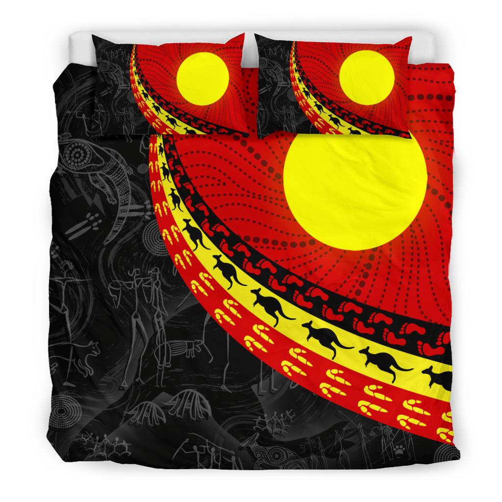 Aboriginal Bedding Set, Indigenous Flag Circle Dot Painting - Vibe Hoodie Shop