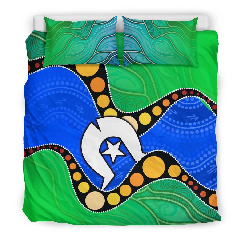 Torres Strait Islands Bedding Set - Flag with Aboriginal Patterns - Vibe Hoodie Shop