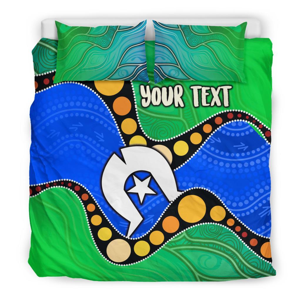 Custom Torres Strait Islands Bedding Set - Flag with Aboriginal Patterns - Vibe Hoodie Shop