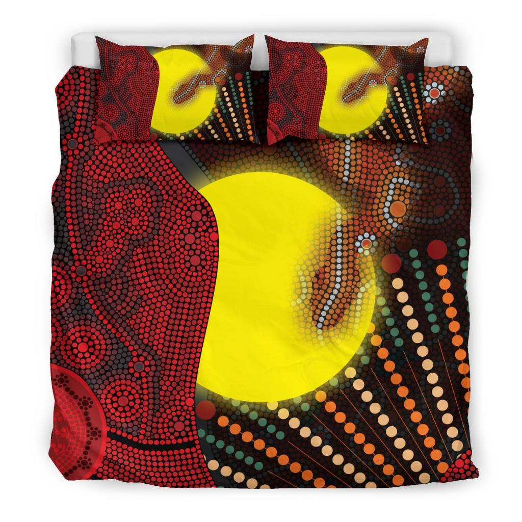 Aboriginal Bedding Set - Indigenous Snake Sun Dot Painting - Vibe Hoodie Shop