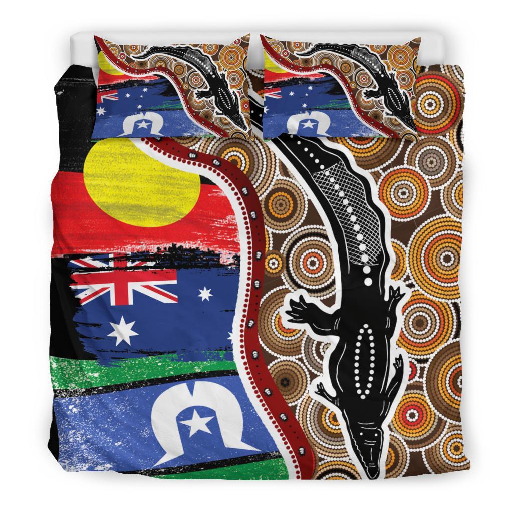 Aboriginal Bedding Set - Indigenous Crocodile With NAIDOC Week 2022 Flags - Vibe Hoodie Shop