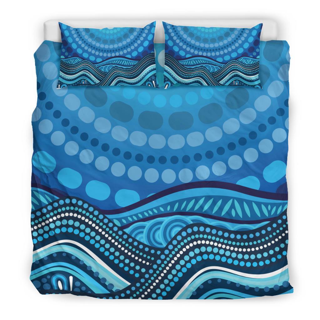 Aboriginal Bedding Set - Blue Circle ABoriginal Art - Vibe Hoodie Shop