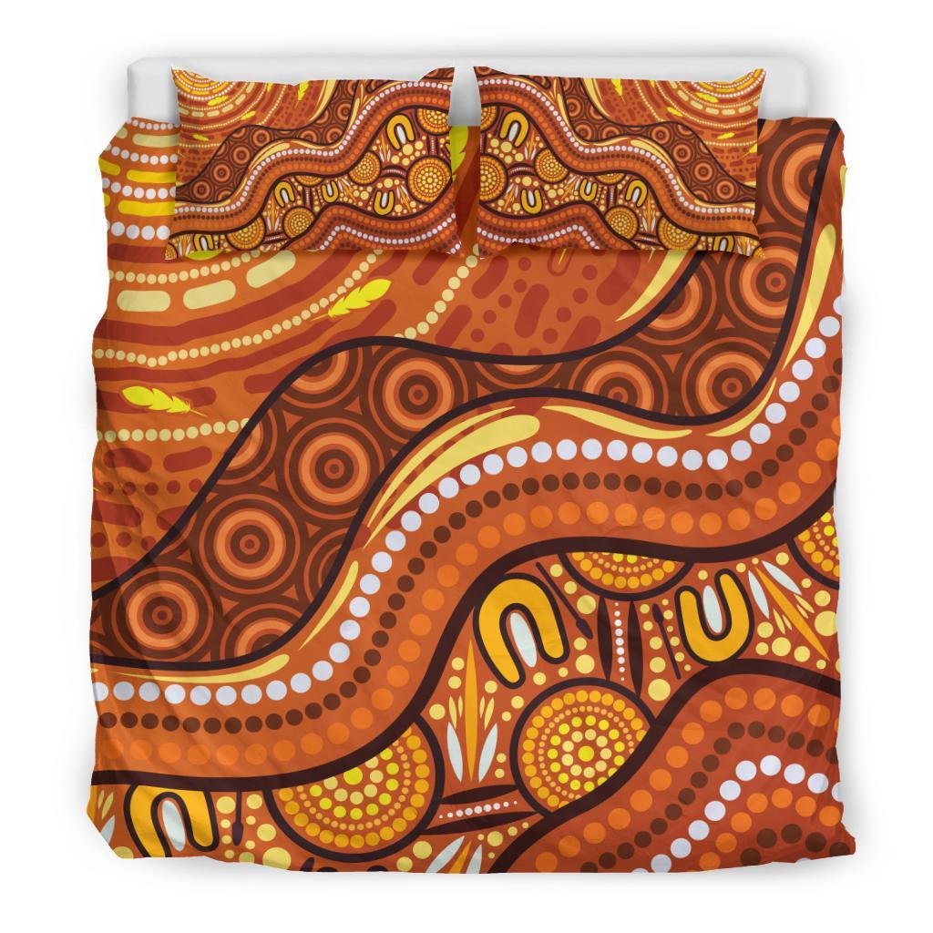 Aboriginal Bedding Set - Landscape and The Sun Dot Painting Art - Vibe Hoodie Shop