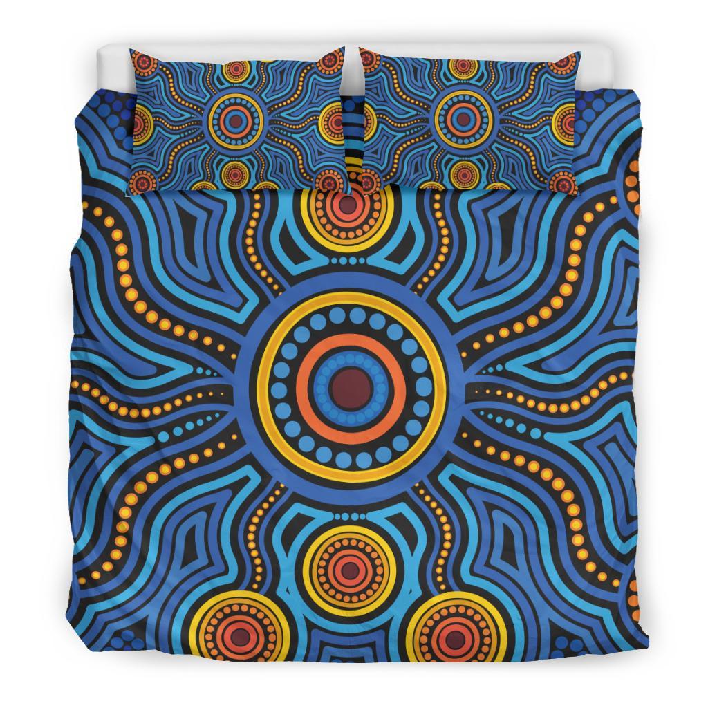 Aboriginal Bedding Set - Aboriginal Flower Blue Dot Painting Art - Vibe Hoodie Shop