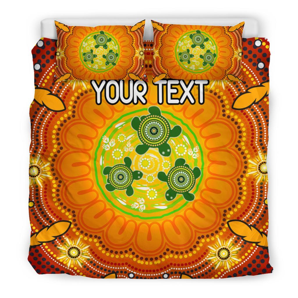 Custom Text Aboriginal Bedding Set - Turtle Circle Dot Painting Art - Vibe Hoodie Shop