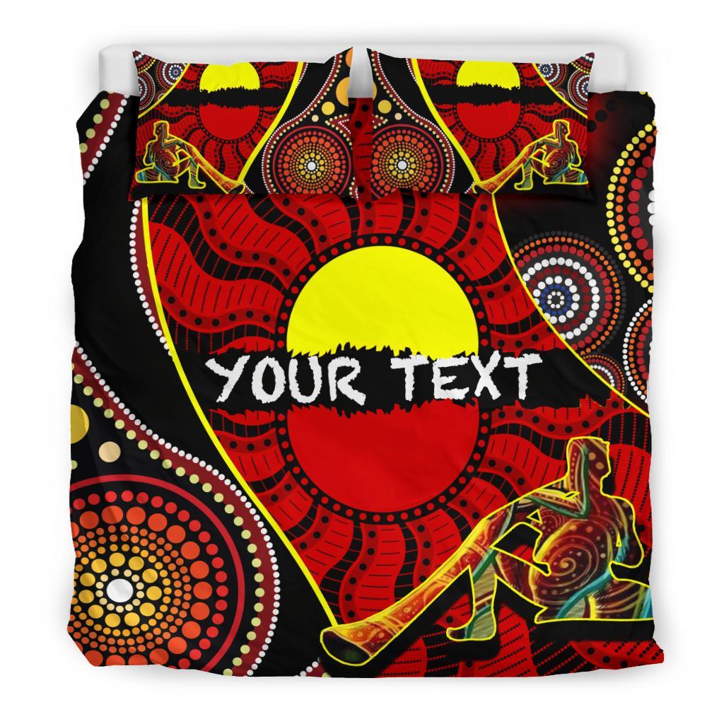 Custom Aboriginal Bedding Set - Indigenous Dots Pattern With Didgeridoo - Vibe Hoodie Shop