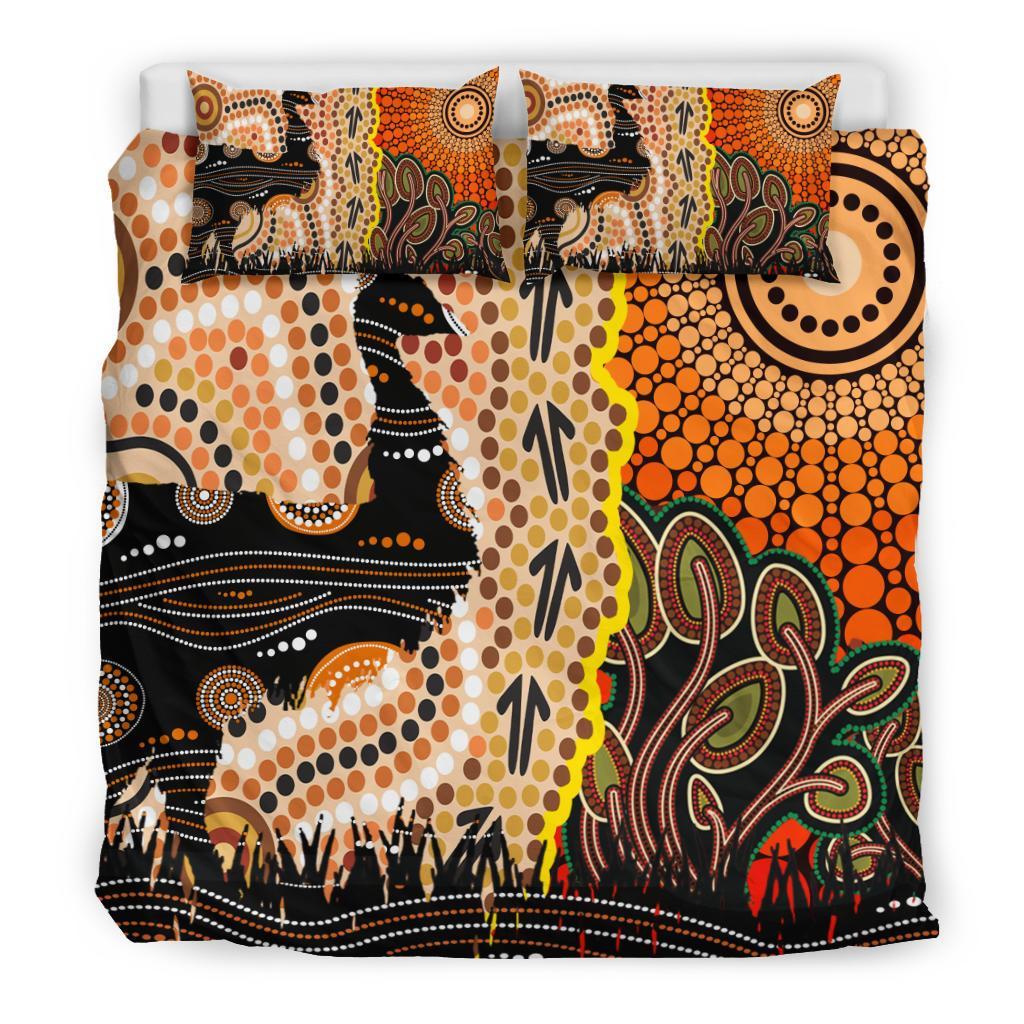 Bedding Set - Australian Aboriginal Sun and Emu - Vibe Hoodie Shop