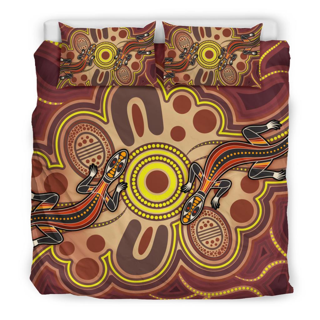 Aboriginal Bedding Set, Indigenous Lizard Dot Painting Art - Vibe Hoodie Shop