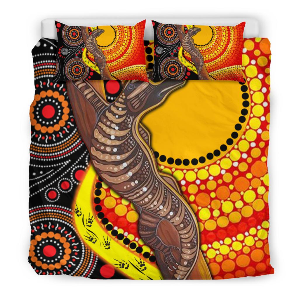 Aboriginal Bedding Set - Indigenous Dot Painting Sun and Lizard - Vibe Hoodie Shop