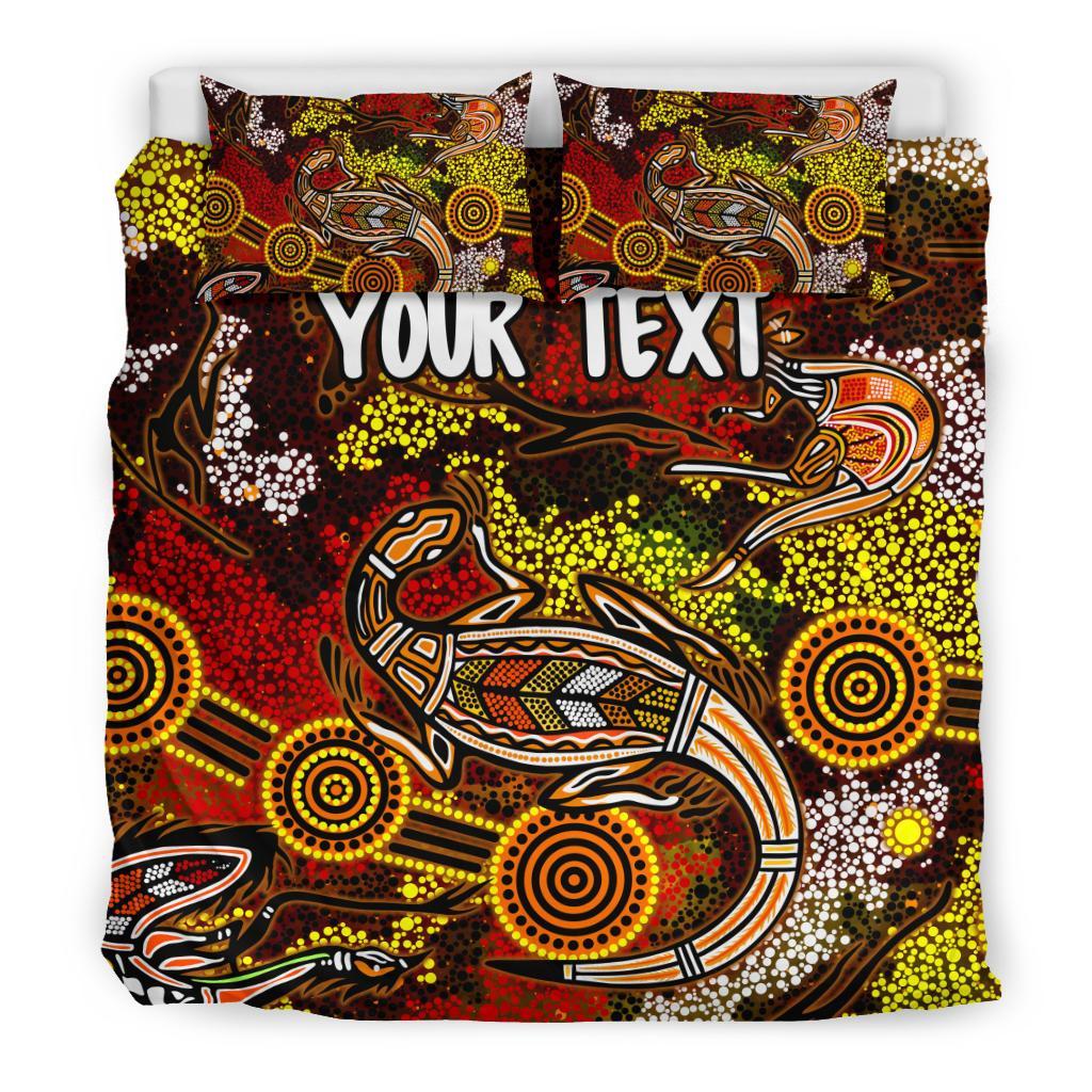 Custom Aboriginal Bedding Set, Kangaroo and Lizard Dot Painting Art - Vibe Hoodie Shop