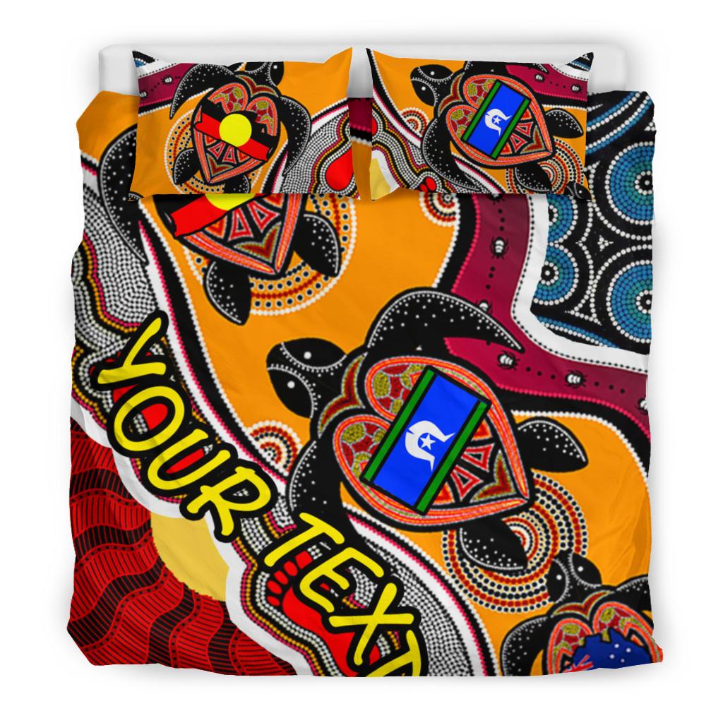 Custom Aboriginal Bedding Set - Indigenous Dots Pattern With Turtle and NAIDOC Flags - Vibe Hoodie Shop