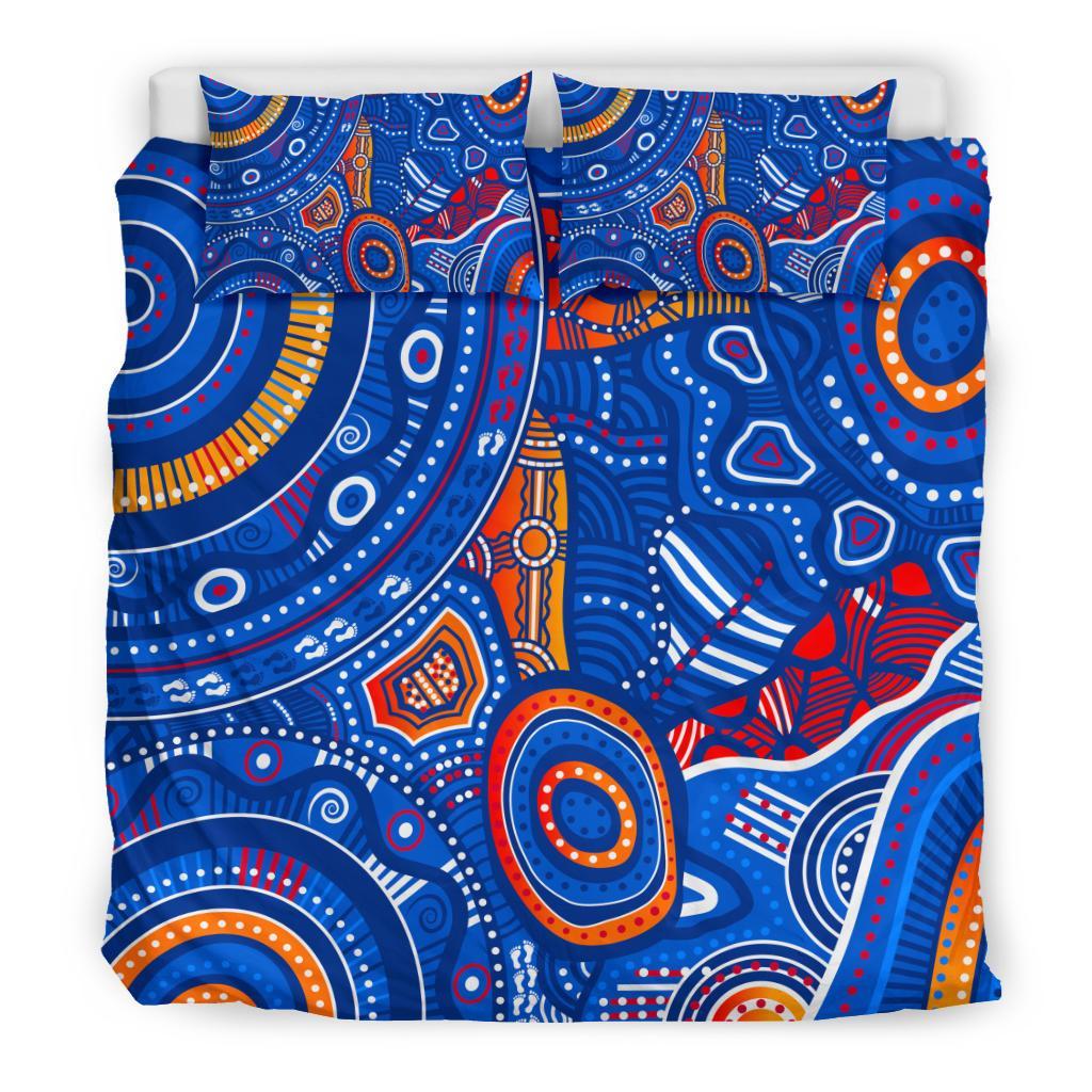 Aboriginal Bedding Set - Indigenous Footprint Patterns Blue Color - Vibe Hoodie Shop