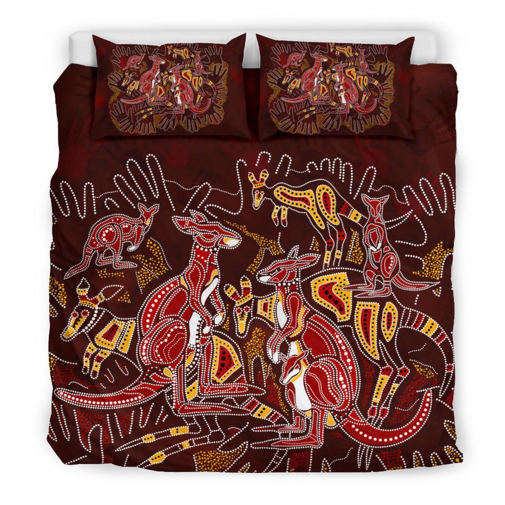 Aboriginal Bedding Set - Kangaroo family with Hand Art - Vibe Hoodie Shop