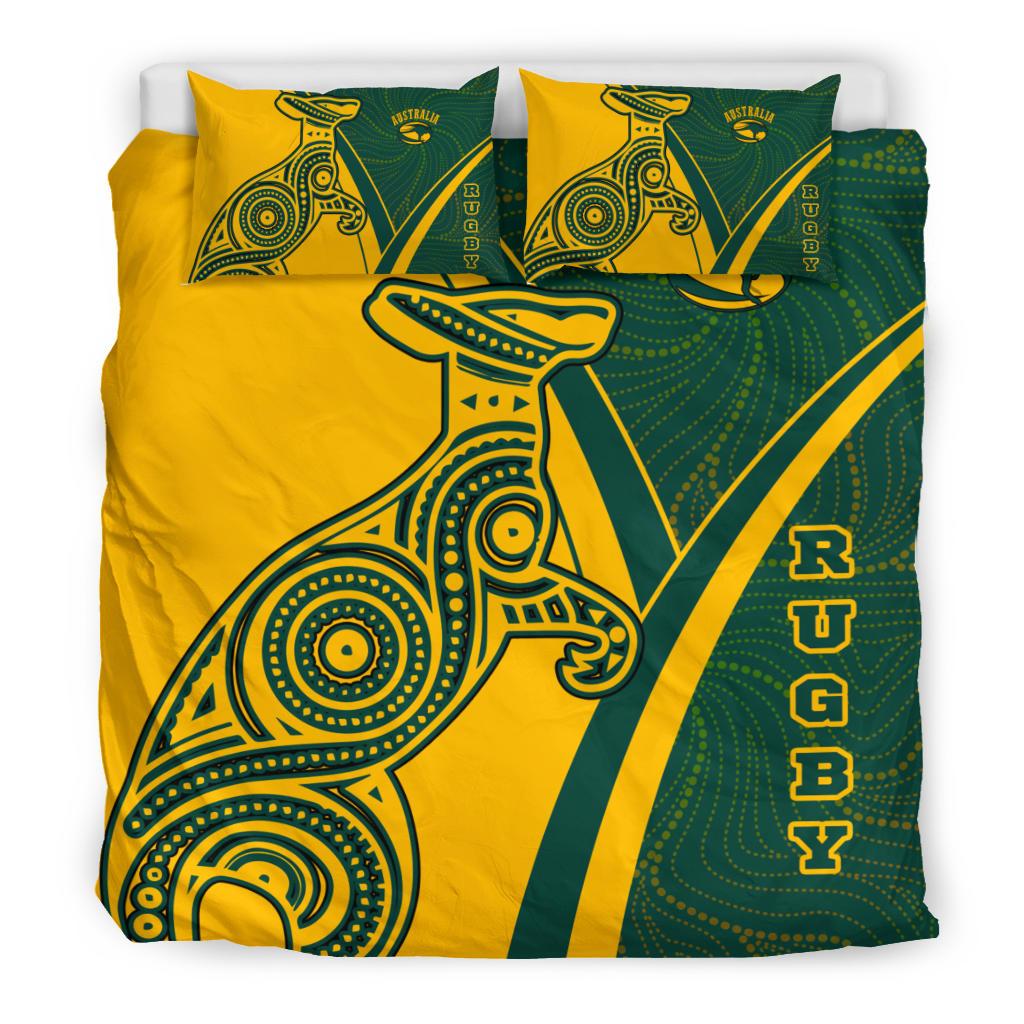 Rugby Bedding Set - Australian Rugby Kangaroo and Aboriginal Patterns - Vibe Hoodie Shop