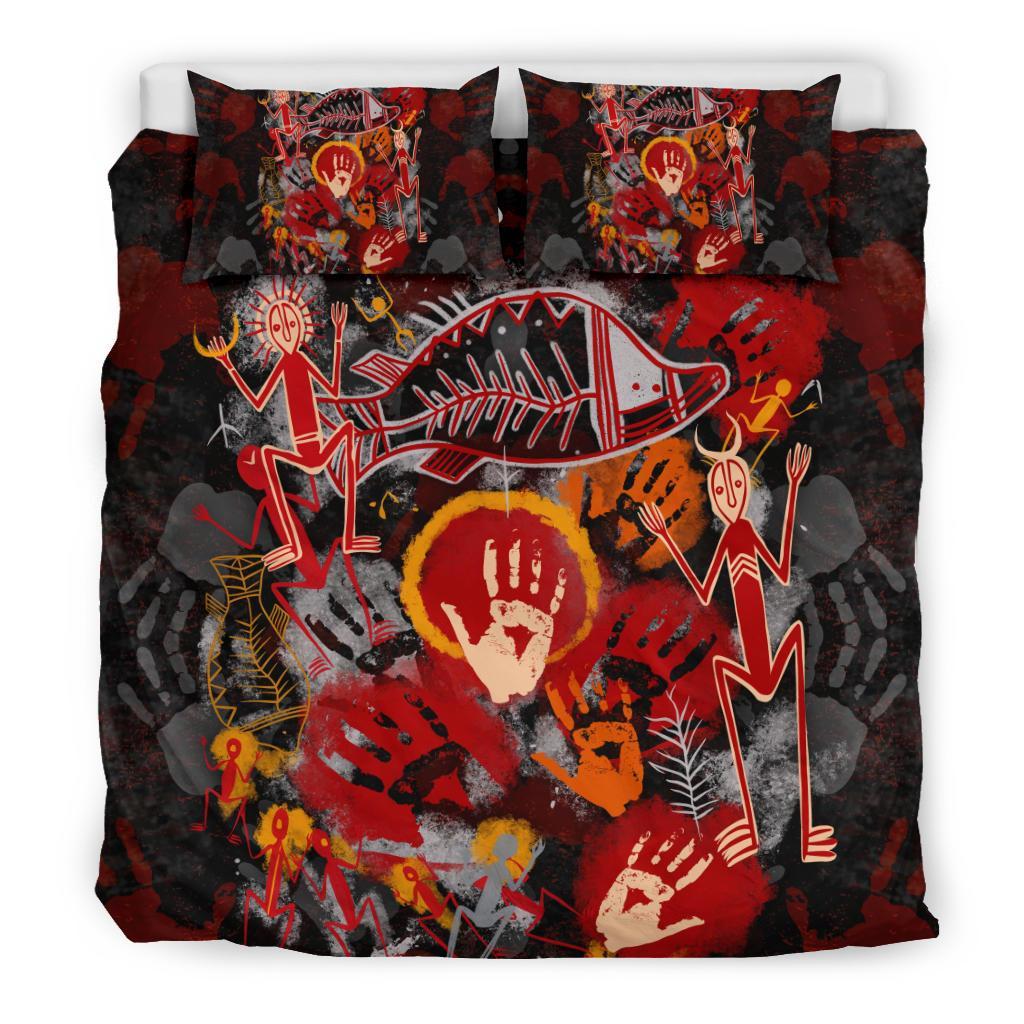 Custom Aboriginal Bedding Set - Indigenous Fish Hand Art - Vibe Hoodie Shop