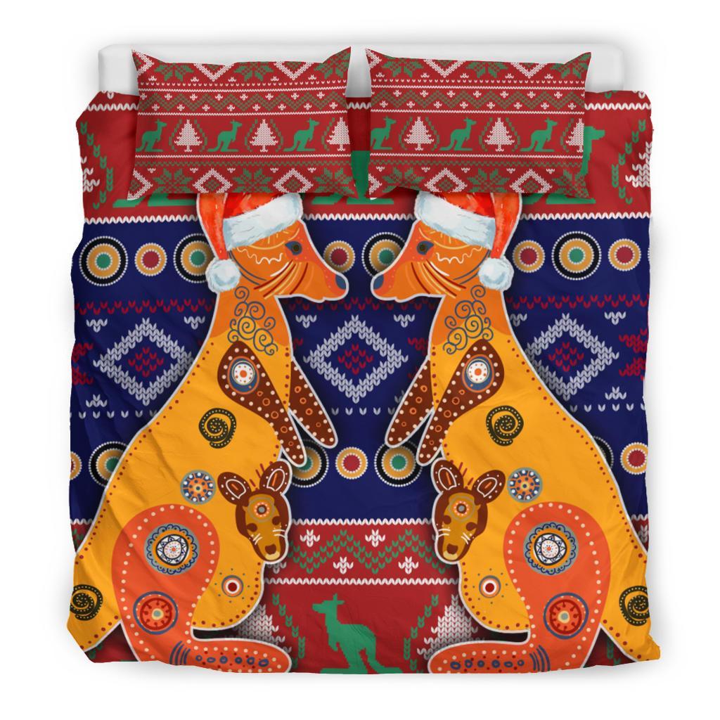 Australia Christmas Bedding Set - Mother Kangaroo In Christmas - Vibe Hoodie Shop