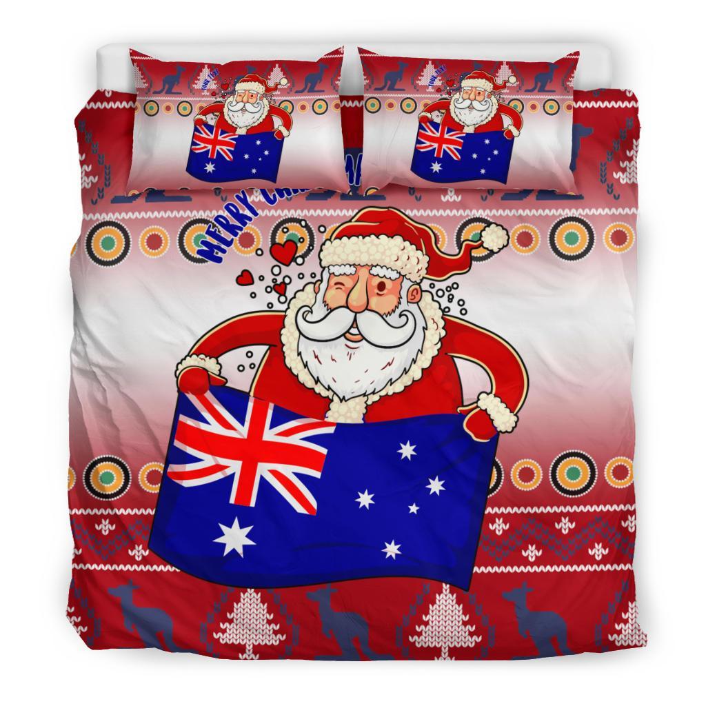 Christmas Personalised Bedding Set - Australia Santa Claus Hold The Flag (Red) - Vibe Hoodie Shop