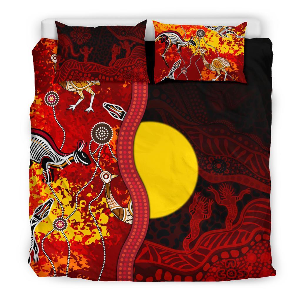 Aboriginal Bedding Set - Red Indigenous Flag - Vibe Hoodie Shop