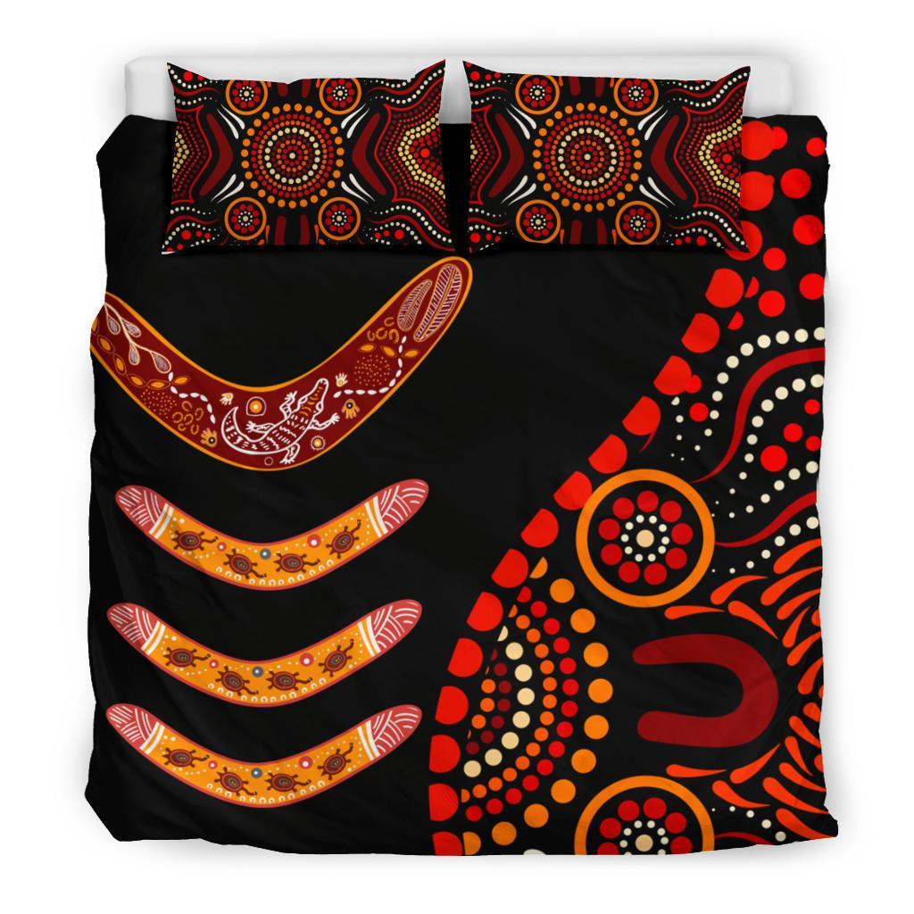 Aboriginal Bedding Set - Aboriginal Boomerangs With Dot Painting Pattern - Vibe Hoodie Shop