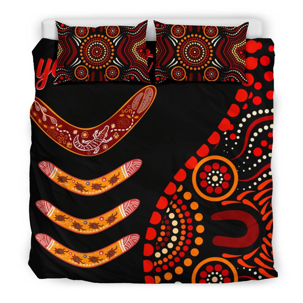 Aboriginal Personalised Bedding Set - Aboriginal Boomerangs With Dot Painting Pattern - Vibe Hoodie Shop