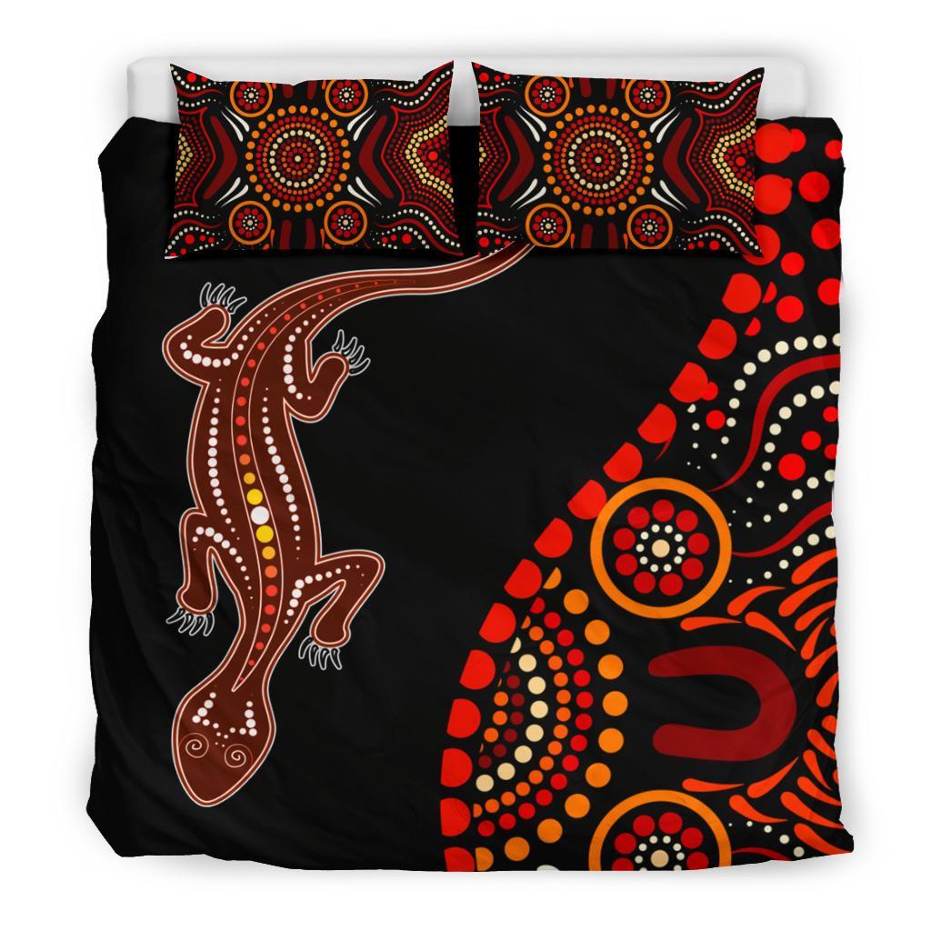 Aboriginal Bedding Set - Aboriginal Lizard With Dot Painting Patterns - Vibe Hoodie Shop