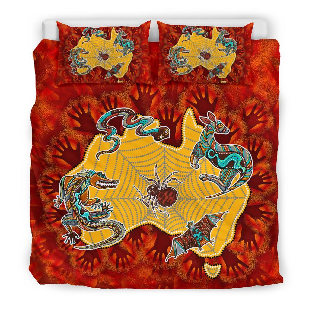 Aboriginal Bedding Set - Australia Map Hand Patterns Spider Web - Vibe Hoodie Shop