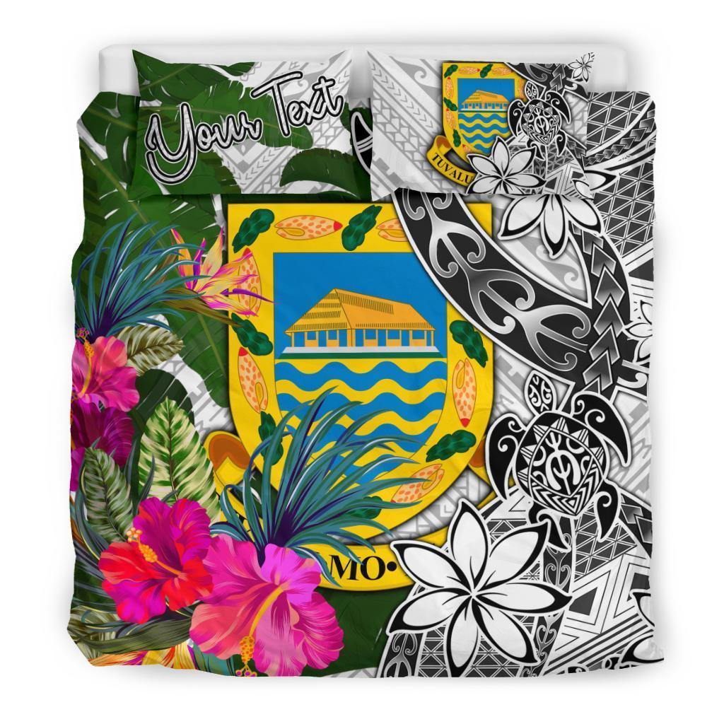 Tuvalu Custom Personalised Bedding Set White - Turle Plumeria Banana Leaf - Vibe Hoodie Shop