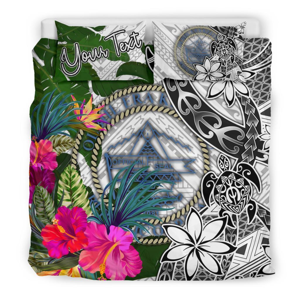 Palau Custom Personalised Bedding Set White - Turle Plumeria Banana Leaf Crest - Vibe Hoodie Shop