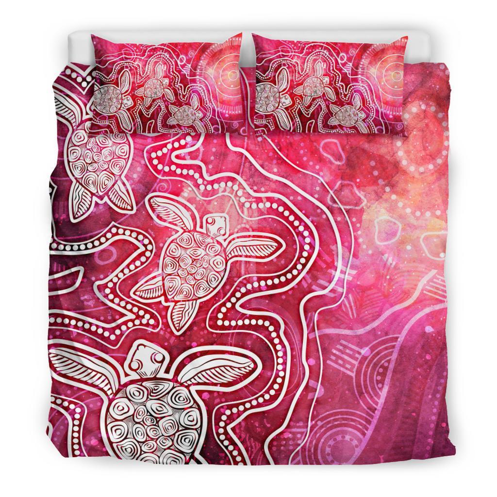 Aboriginal Bedding Set - Sea Turtle With Indigenous Patterns (Pink) - Vibe Hoodie Shop