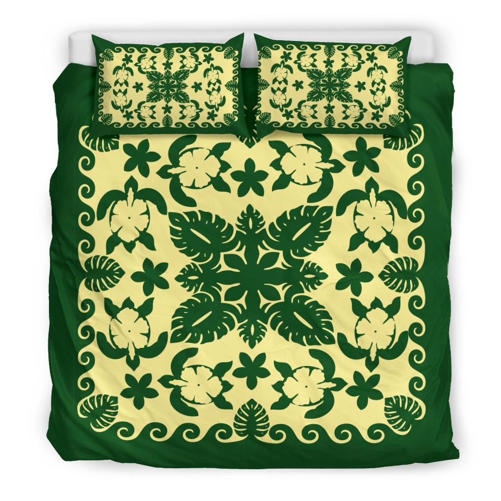 Turtle with Hibiscus Royal Bedding Set Green - Vibe Hoodie Shop